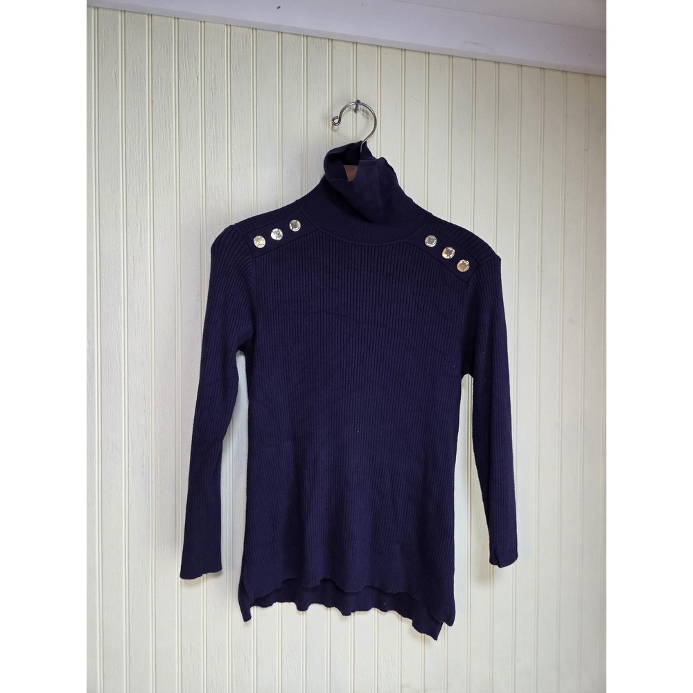 Anne Klein Sweater‎ Womens Small Purple Ribbed Turtleneck Button Shoulder Knit - Picture 2 of 8